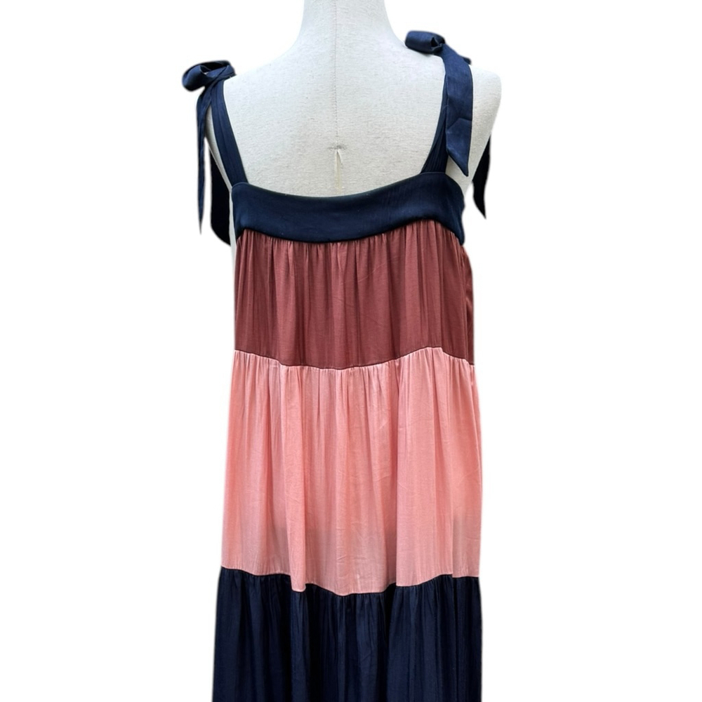 FRNCH Paris Tiered Maxi Dress M Tie Strap Colorblock Boho Viscose Summer Beach - Picture 9 of 14